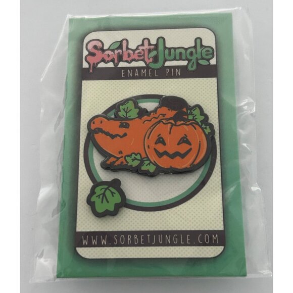 Sorbet Jungle Halloween Orange Pumpkin Alligator Enamel 2 Pin Set - Picture 1 of 3